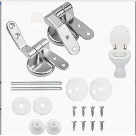 Charniere Abattant WC - Lot de 2 - Alliage de Zinc - Vis Inoxydable - Pour Siege Toilette MDF Bois Resine - Fixations Incluses