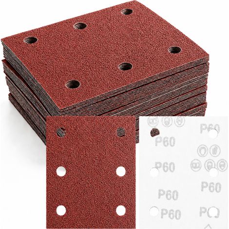 60 Pièces 115 x 101mm Papier Abrasif pour Ponceuse Rectangulaire 60 Grain (1/5)