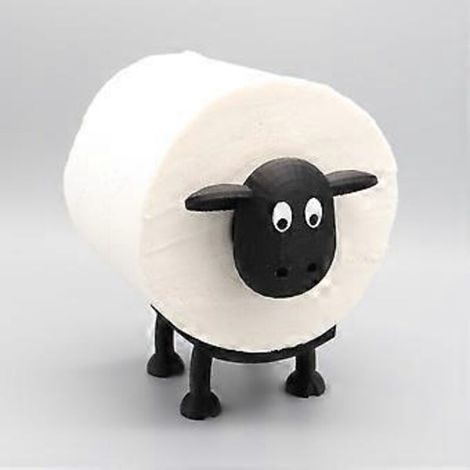 Porte-rouleau de papier toilette - Mouton - Porte-rouleau de papier toilette mouton noir imprimé en 3D - Rangement humoristique pour rouleaux de papier toilette - Noir - 8,5 x 16 x 9,5 cm (1/5)