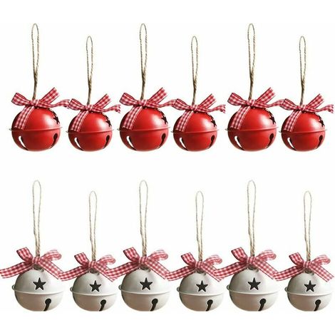 BRAVIX Lot de 12 cloches de sapin de Nol en métal, 5,5 cm Tin Bells Iron Jingle Bells pour Nol/décoration, blanc et rouge,