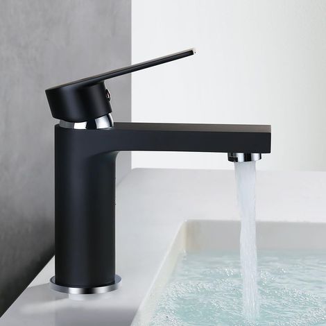 ZOLGINAH Robinet de salle de bain noir Mitigeur Lavabo en laiton Robinet Eau Chaud Froid Mate Bassin Robinetterie Mousseur Démontable Corps Durable (1/5)