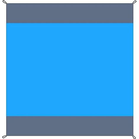 Tapis de Plage Imperméable, Tapis de Plage 200 x 210cm Grande Couverture de Plage Imperméable Anti-Sable avec 4 Piquets pour Plage Voyage Camping Randonnée Pique-Nique Vacances, Gris + Bleu (1/5)