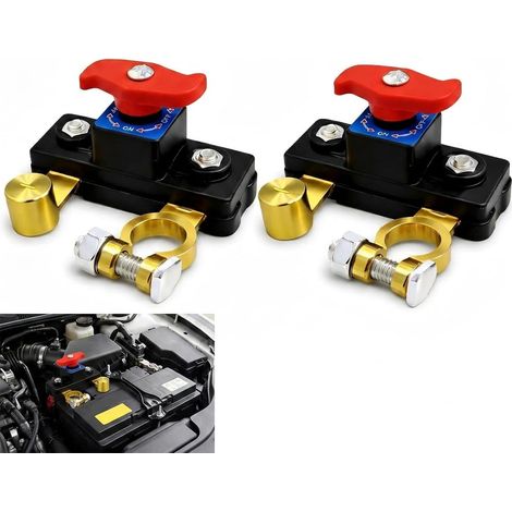 Lot de 2 Coupe-circuit Batterie Voiture 12V-24V, Interrupteur d’Arrêt Rotatif Réglable, Disjoncteur Cuivre Pur Épaissi, Sécurité Coupe Batteries 12V (1/5)
