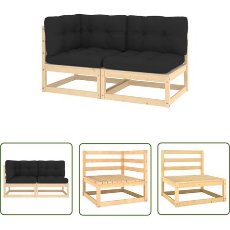 INLIFE Salon de jardin 2 pcs avec coussins Bois de pin massif (1/5)