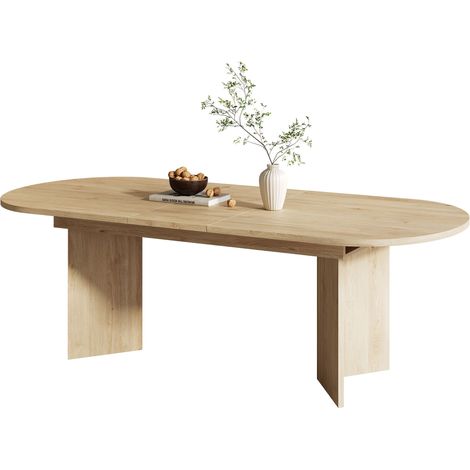 Table à manger extensible chêne, 140/180x90 cm, angles arrondis, plateau épais, pour 6 à 8 personnes, design épuré (1/5)