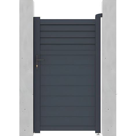 Vente-Unique – Portillon battant aluminium persienné 103 x 181 cm gris anthracite – Mécanisme manuel – Installation facile – Sécurise votre espace extérieur