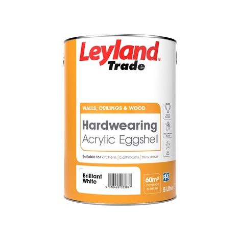 Leyland Trade Acrylic Hardwearing Eggshell - Brilliant White - 5L