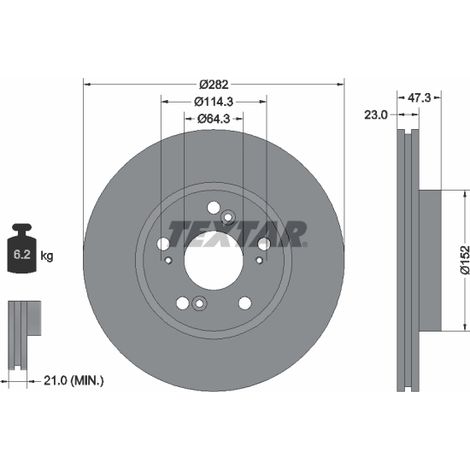 Lot de 2 Disques de frein Textar 92128400 BYD 45251S7AN10 45251SCAE00
