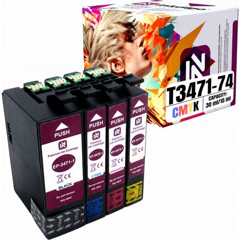 Tinta Inkdigo T3471-T3474 compatible con Epson WorkForce Pro WF-3720DW con certificación TÜV. (1/5)