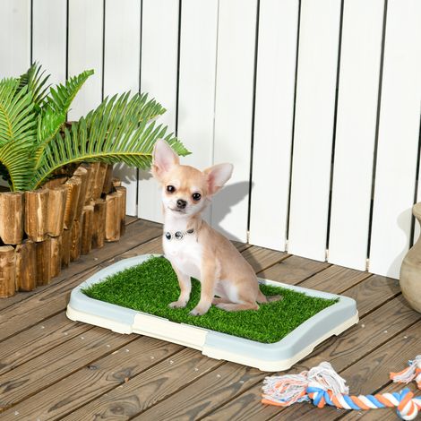 Déco Toilette pour chien litière avec tapis en gazon artificiel plateau et panneau grillagé 46,5 x 34 cm