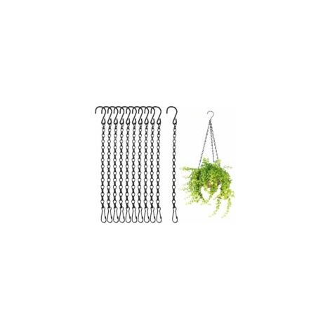 Lot de 10 chaînes de suspension, chaînes pour paniers de jardinières, chaînes robustes pour pots de fleurs, mangeoires, lanternes, tableaux d'affichage (noires, 50 cm de long) (1/4)