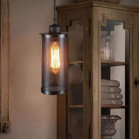 Lustre créatif en maille de fer, abat-jour de lampe rétro style loft, lampe en métal pour restaurant, café ou bar. (1/3)