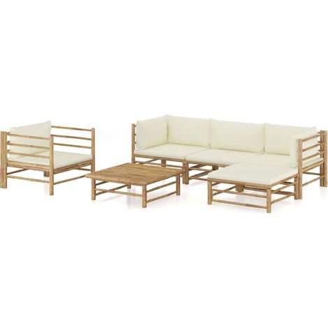 6-tlg. Garten-Lounge-Set mit Cremeweißen Kissen Bambus