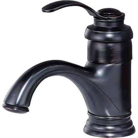 Vintage-Waschtischarmatur, Einhebel-Waschtischarmatur aus Messing, moderne Waschtischarmatur, Warm- und Kaltwasser einstellbar, 3/8 Zoll, schwarz – TONCHEAN