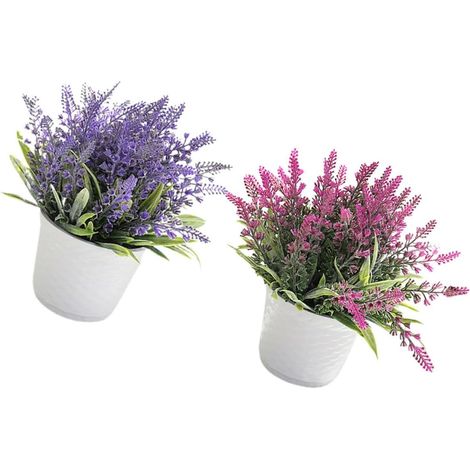 Lot de 2 Fleurs Artificielles de Lavande en Pot avec Apparence Réaliste en PVC pour Décoration de Table et Balcon sans Entretien (1/5)