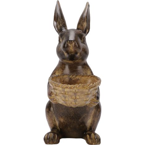 Statue de jardin en résine de lapin, décoration d'extérieur réaliste en bronze avec mangeoire à oiseaux (1/5)