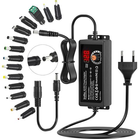 24V Chargeur Universelle, 72W AC/DC Adaptateur Alimentation Transformateur avec 14 Embouts DC et Câble de Polarité Inversée pour Caméra électronique Domestique – 3000 mA Max. (1/5)