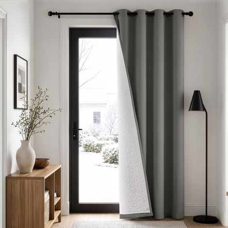 Lot de 1 Rideau Thermique Occultant Oeillet 200x225cm Gris (1/5)