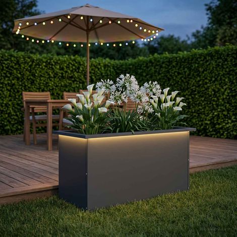 vidaXL Jardinera para jardín con luces LED Antracita 40 x 80 x 40 cm (1/5)