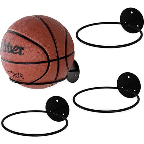 supports muraux pour ballons de sport - poteau de basket - panier de basket - présentoir - fixations murales - 23,5 x 6,5 x 18,5 cm - Métal - Noir (1/4)