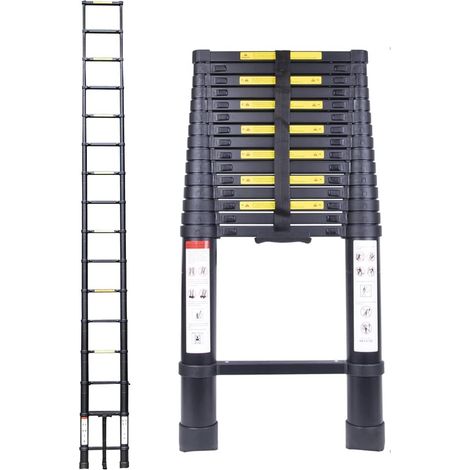 Escalera Telescópica de Aluminio de 4.7m, Negro Escalera Extensible Ligera con Pies Antideslizantes Carga Máxima: 150 Kg