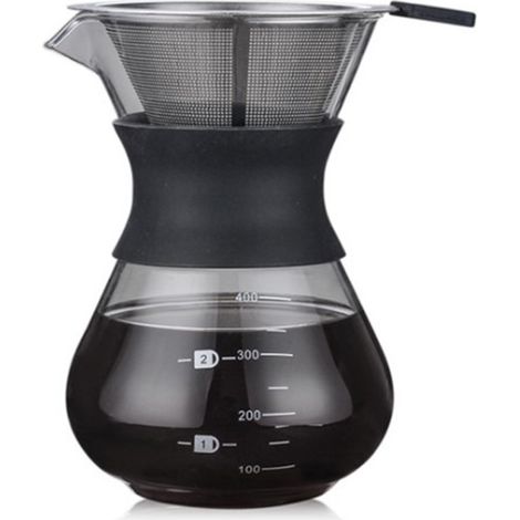 Cafetiere Filtrante - 400 ml - Verre Épais - Filtre En Acier Inoxydable - Pour Méthode Dripping - 1 Pièce