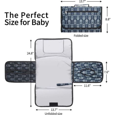 1 Tapis à langer portable, imperméable, pliable avec coussin, poches de rangement, pour poussette et voyage (1/4)