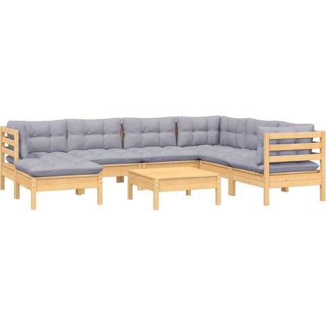 vidaXL Salon de jardin 8 pcs avec coussins gris Bois de pin massif (1/5)
