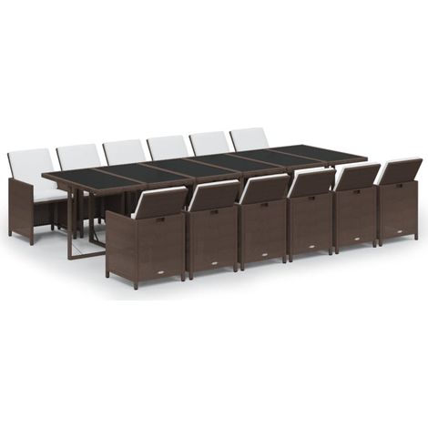 Maison Exclusive - 13-tlg. Garten-Essgruppe mit Kissen Poly Ratta
