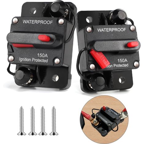 Lot de 2 disjoncteurs automatiques 150 A, 12-48 V CC, étanche, réinitialisation manuelle, voiture, camion, bateau, marine stéréo (1/4)