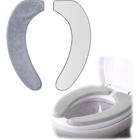 2pcs Couverture de Siège de Toilette, Housse de siège de Toilette autocollante, Toilette en Pâte de Velours Coussin (1/4)