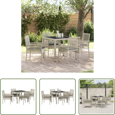 Garten Tisch - Garten Essgruppe 5 pcs Hellgrau Poly-Rattan (1/5)