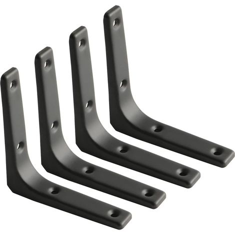 4 Pièces - Équerre De Fixation - Support Étagère Murale - En Métal Noir Mat Pour Salon Cuisine Chambre - Charge Lourde 12kg - 10x10cm