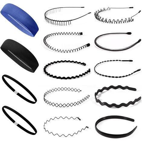 Serre tete Homme et Femme 14Pcs Élastique Bandeau Cheveux Cerceau Homme Multi-style Hair Band for Sport Noir Unisexe Headband Cheveux Accessoires Métal Serre tete Zig Zag (1/5)