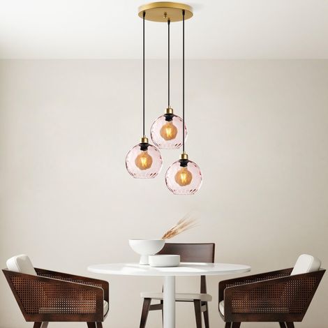 Lustre rose élégant, hauteur réglable 40-120 cm, corps en métal, capuchon de Ø 20 cm, base Ø 30 cm, 3 ampoules E27 max. 40 W, pour les espaces modernes, indice IP20 (1/5)