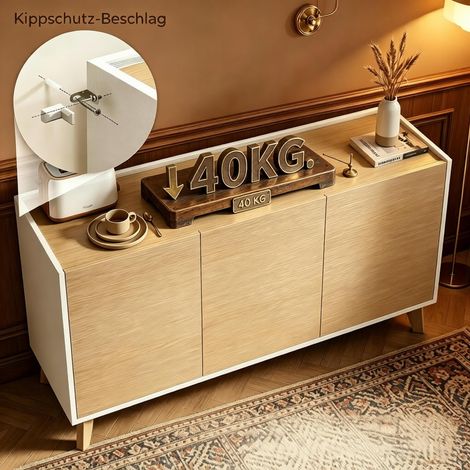 Buffet scandinave, meuble de rangement nordique, 3 portes, 6 compartiments, armoire de salon, étagère de cuisine, design épuré, bois robuste, solution de stockage élégante. (1/5)