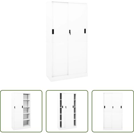 vidaXL Schiebetür -  Büroschrank mit Schiebetür Weiß 90x40x180 cm Stahl (1/5)