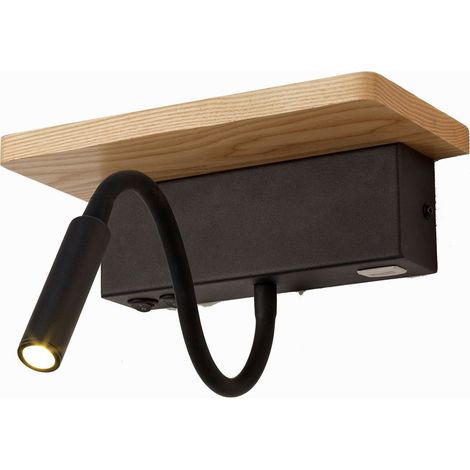 Aplique LED de Pared en Madera 3W 3000K con Cargador USB y Flexo de Luz (1/3)
