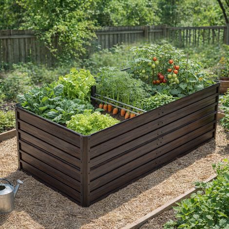 Bac potager surélevé métal, jardinière, fond ouvert, effet bois, pour jardin terrasse balcon-190x90x64 cm, 1 pièce