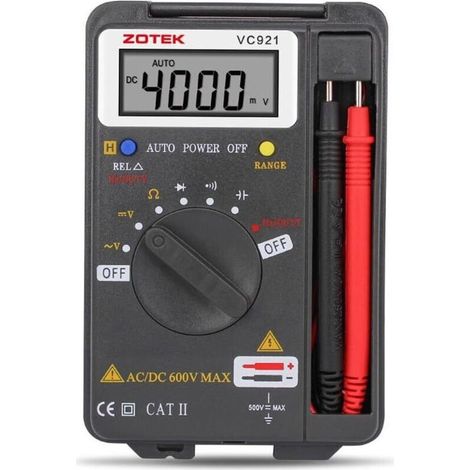 Multimètre numérique de poche à sélection automatique de la gamme - Testeur numérique - Mesure de tension AC/DC, courant DC, résistance, diodes, capacité, transistors (1/5)