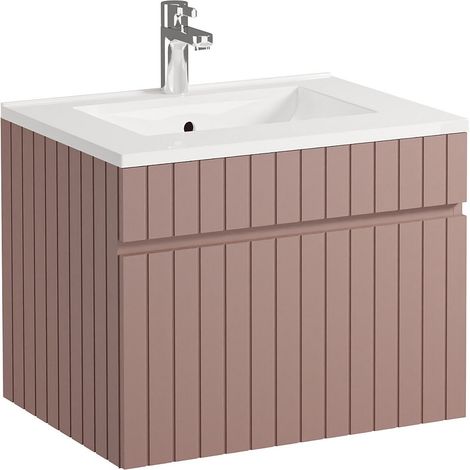 Mobile per bagno sospeso scanalato con lavabo da incasso 60 cm Rosa - SATARA
