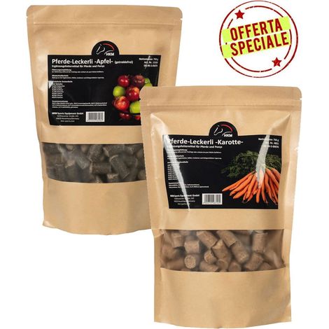 OFFERTA 2 Pacchi Biscotti per cavalli gusti mela senza grano, carota da 750 g cad