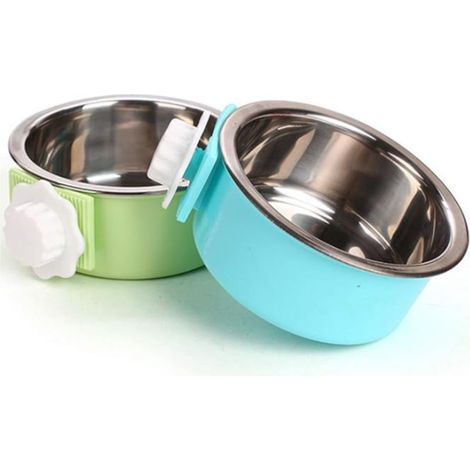 1 comedero colgante para mascotas, acero inoxidable, cuenco extraíble, refuerzo transversal, para jaula de perro, gato o pájaro. (1/5)