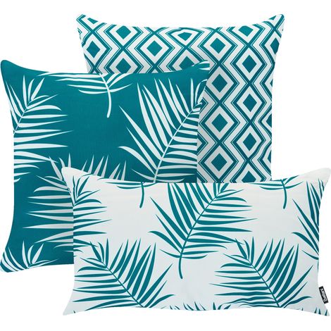 Conjunto de 3 cojines decorativos para exterior accesorios de jardín motivo plantas turquesa Birdwood (1/5)