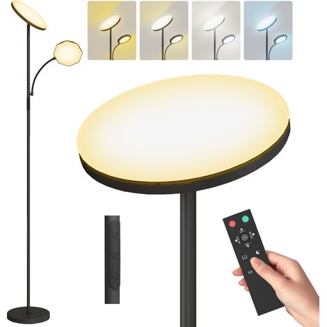 Dimmable LED Floor Lamp for Living Room, Uplighter with Reading Light, 4 Scene Modes, 2700K-6500K, 4 Brightness Levels, Remote Control