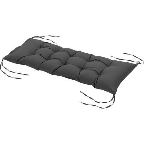 – Coussin d'assise extérieur 100x40 cm – Rembourrage épais 10 cm – Tissu polyester 200g/m² – 8 cordons d'attache – Gris (1/5)