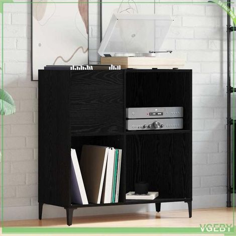 Meuble à vinyles - ABI - Chêne noir - 84,5 x 38 x 89 cm - Bois d'ingénierie - Durable (1/5)