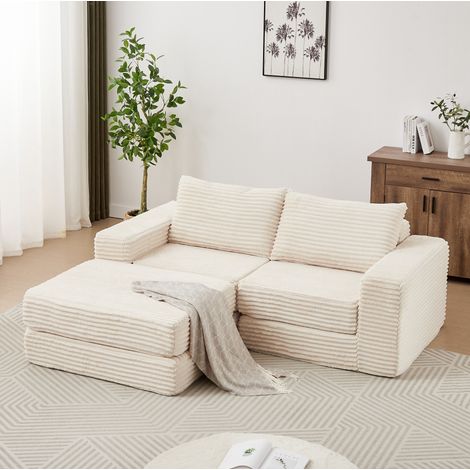 Canapé-lit modulable en velours côtelé beige 194 cm, convertible 2-en-1, REDOM (1/5)