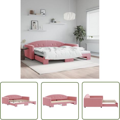 vidaXL Lit de jour avec lit gigogne rose 100x200 cm velours (1/5)