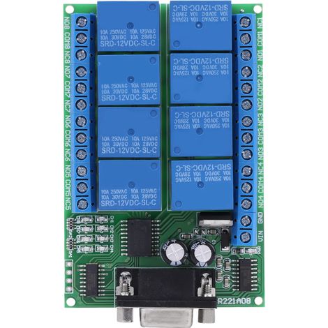 Module relais 12 V 8 canaux DB9 RS 232 avec télécommande pour maison connectée (1/5)